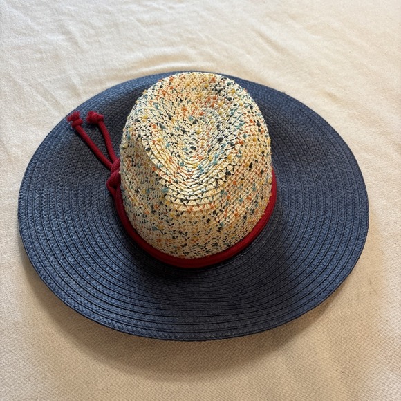 Giovannio Accessories - Giovannio New York Blue Multicolor Speckled Sun Hat Wide Brim Paper Beach Cruise